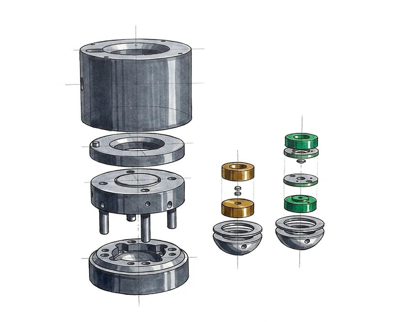 M-DAC exploded view: standard versus conical anvil assembly