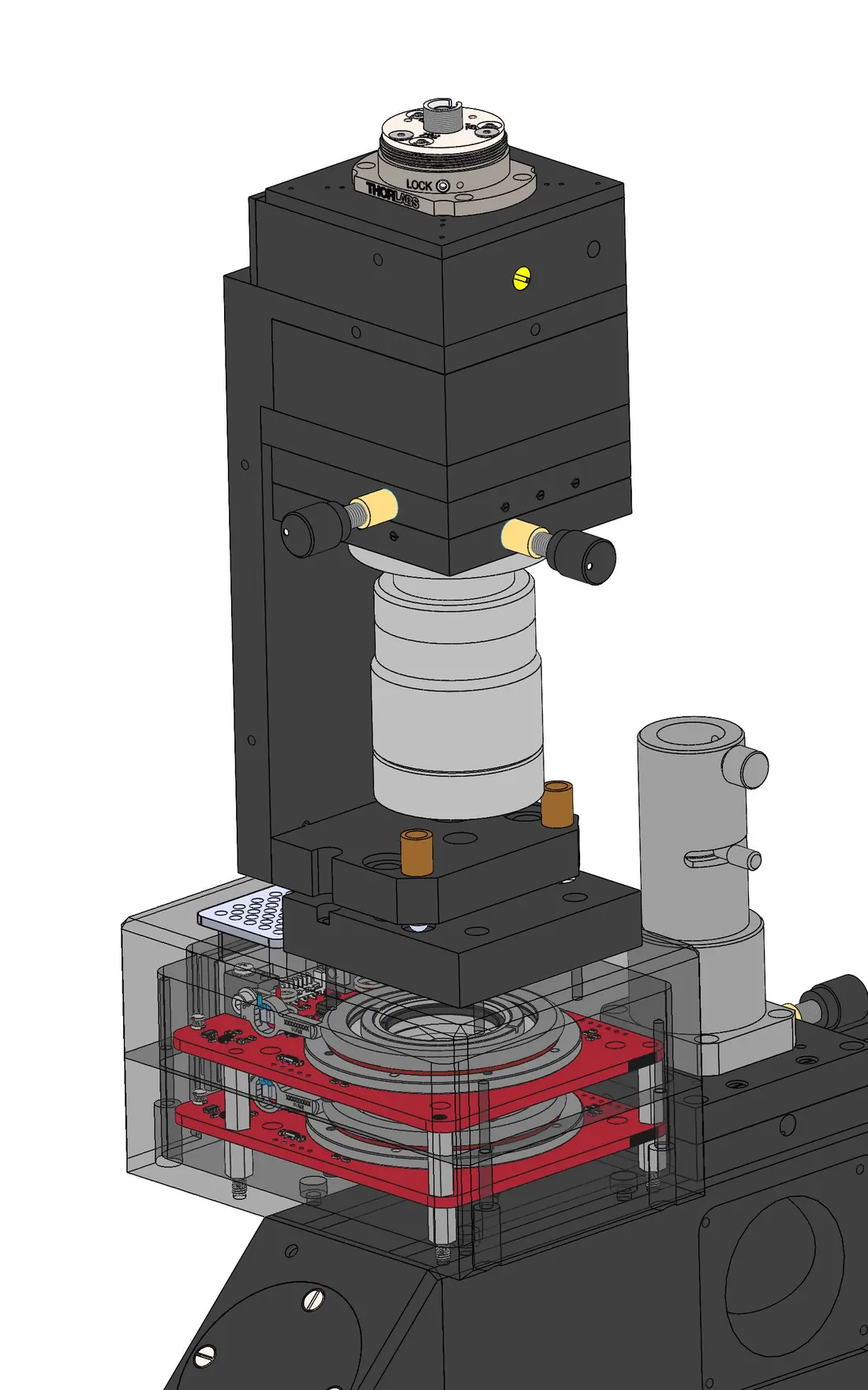 Motorized filter wheel base fitted on the BETSA® BROT Raman optical transfer
