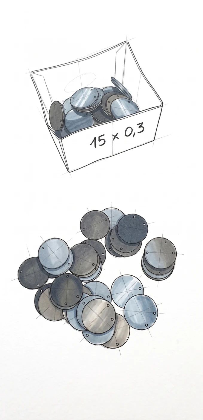 BETSA® round gaskets 15 × 0,3 mm for membrane diamond anvil cells, supplied in a box