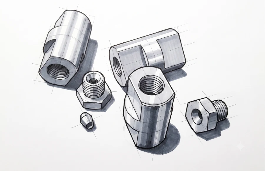 Screws and junction fittings – BETSA®: straight junctions, elbow fitting, olives and nuts
