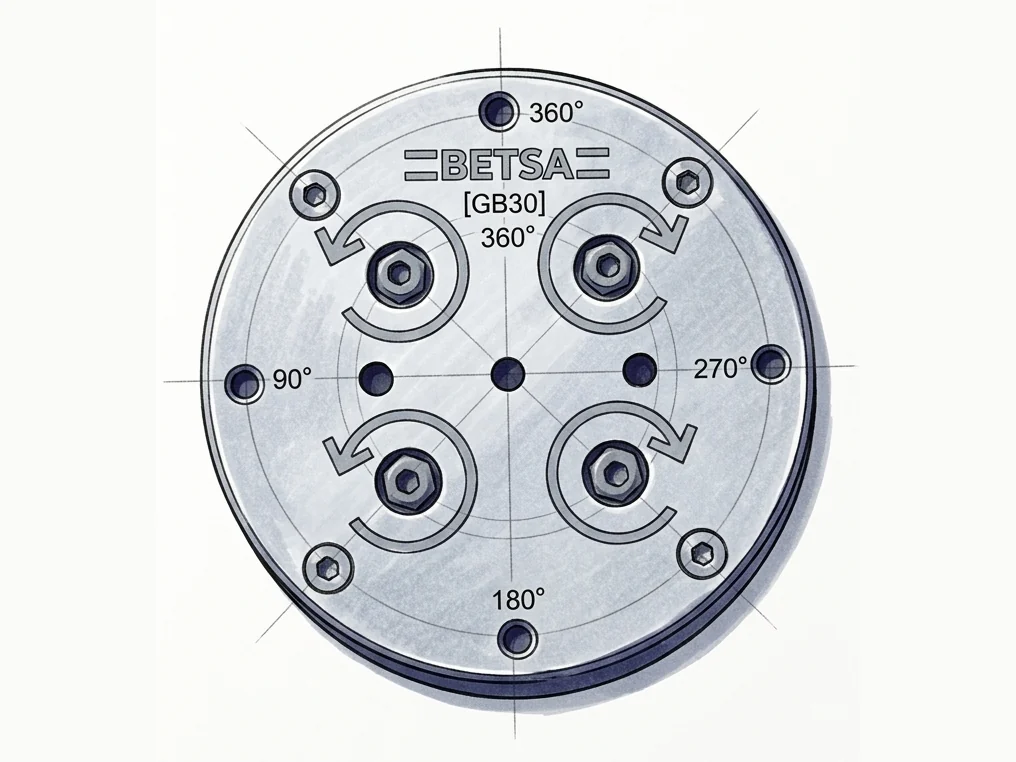 BETSA® gearbox GB30, two screws right-hand and two left-hand, direction engraved on the top