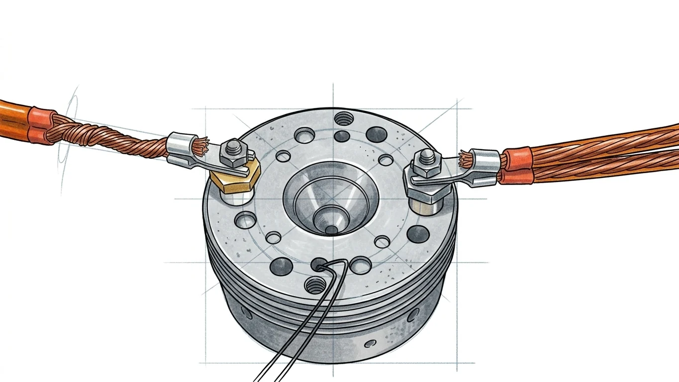 Power cables bolted on a BETSA&reg; cell fitted with an internal heating element without insulator